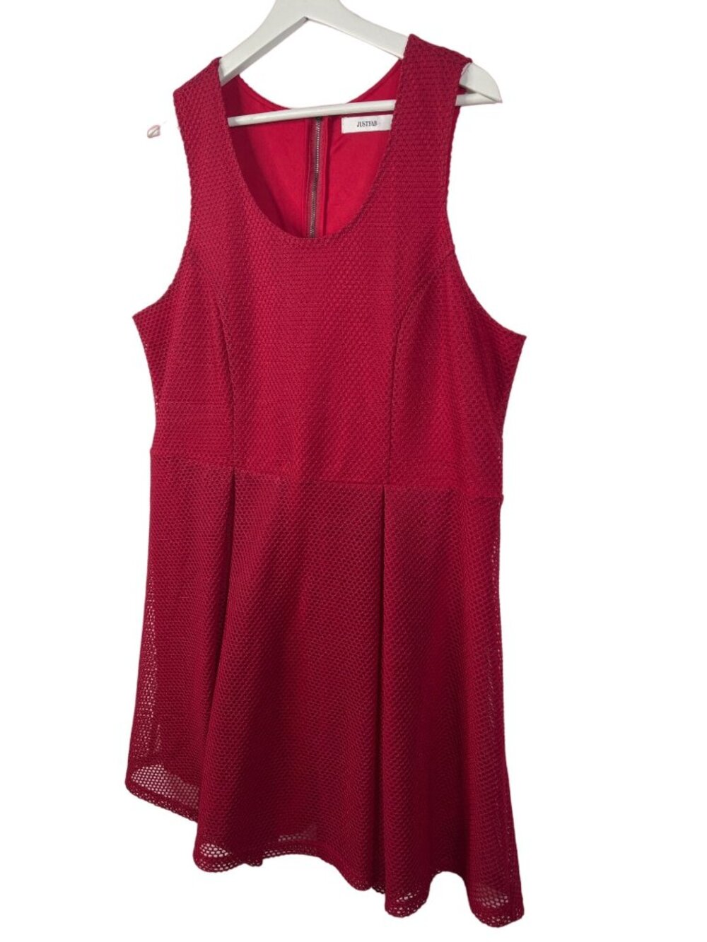 JustFab Dress Plus 1X Red Fit Flare Sleeveless Midi Party Cocktail Stretch